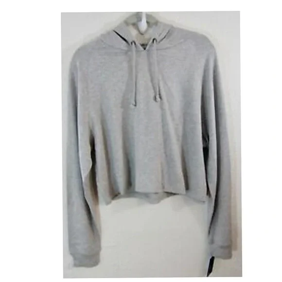 Joe’s Jeans Cropped Heather Gray Hooded Sweatshirt - Picture 3 of 7
